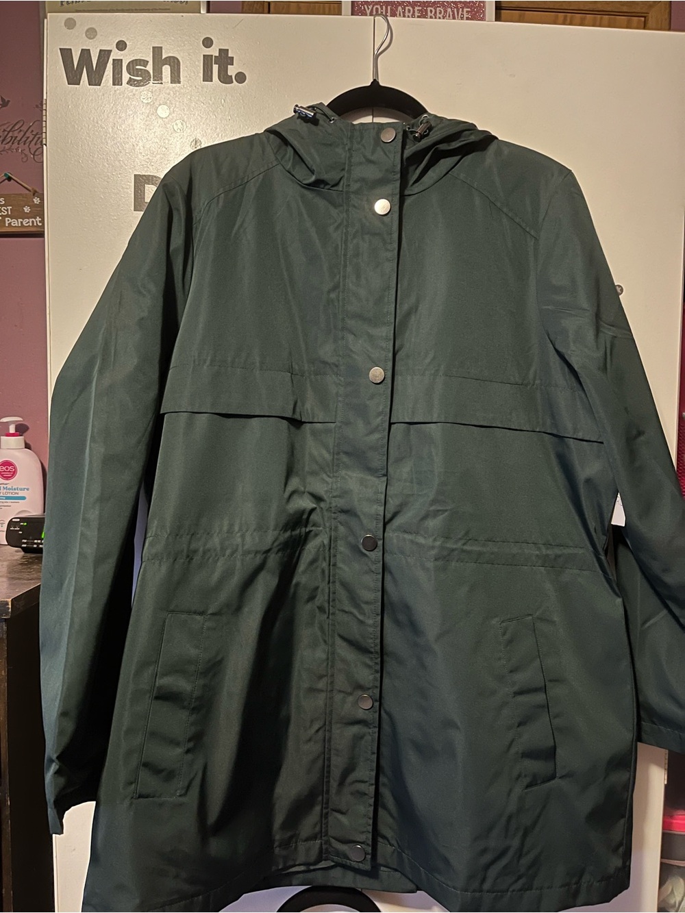 Time and Tru Dark Green Hooded lightweight anorak jacket